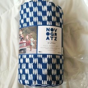 NEW Novogratz FULL sheet set ~ Blue White petite painted check.  NIP 100% cotton